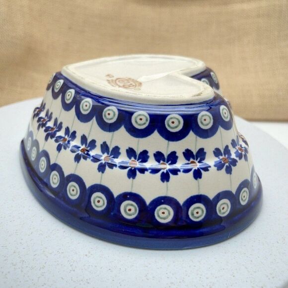 Boleslawiec Pottery Heart Shaped Bowl 6" Peacock Eye Flowers Dish Made in Poland - Picture 13 of 15